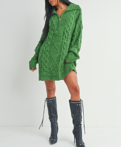 Front Zipper Knitted Sweater Dress